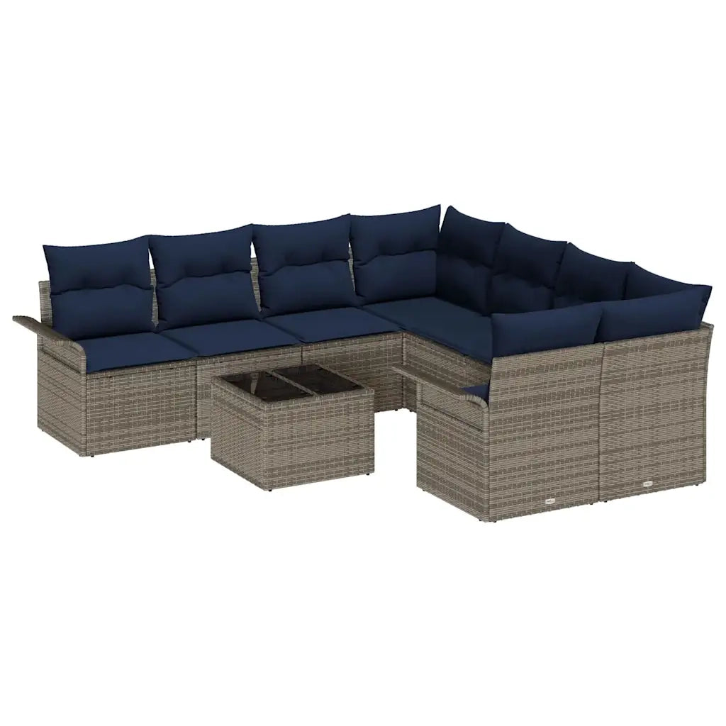 Set Divano da Giardino 9 pcs Grigio e Blu Navy polyrattan 3353974