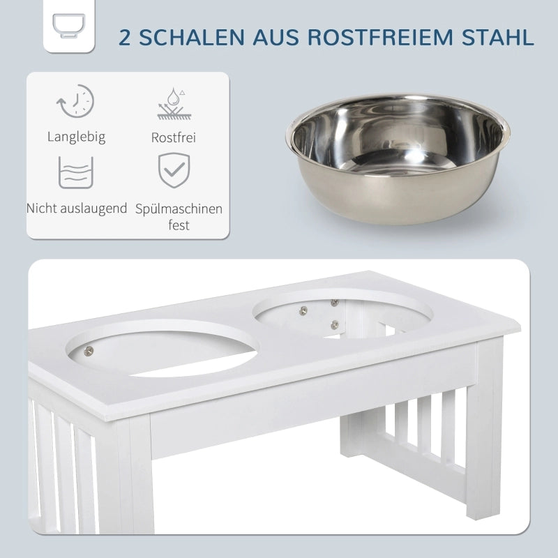 Stazione di alimentazione per cani, antiscivolo, 44 x 24 x 15 cm, bianca, 0,9 l per ciotola