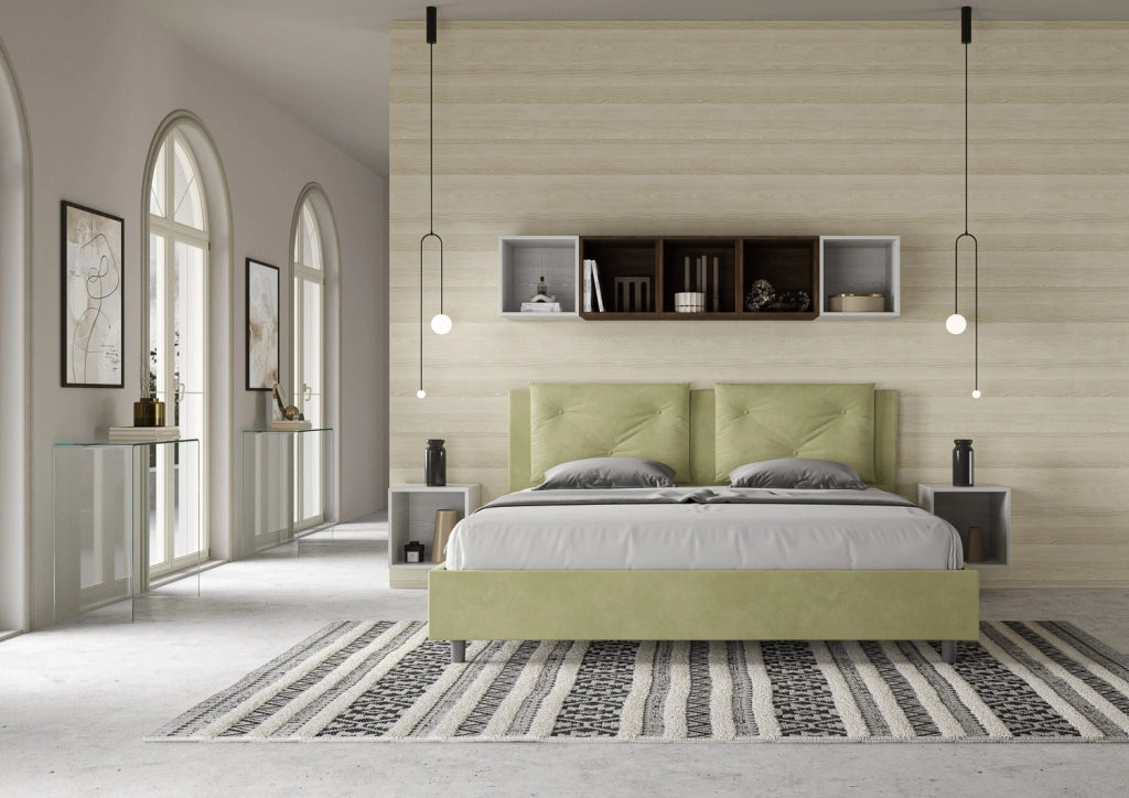 BS COM Letto senza rete imbottito 180x190 microfibra tè verde