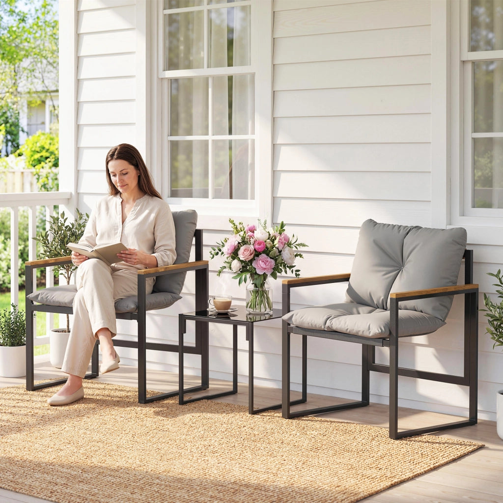 Set divano giardino 3 pezzi 2 posti con tavolino e cuscini ¨C zephmum ¨C grigio