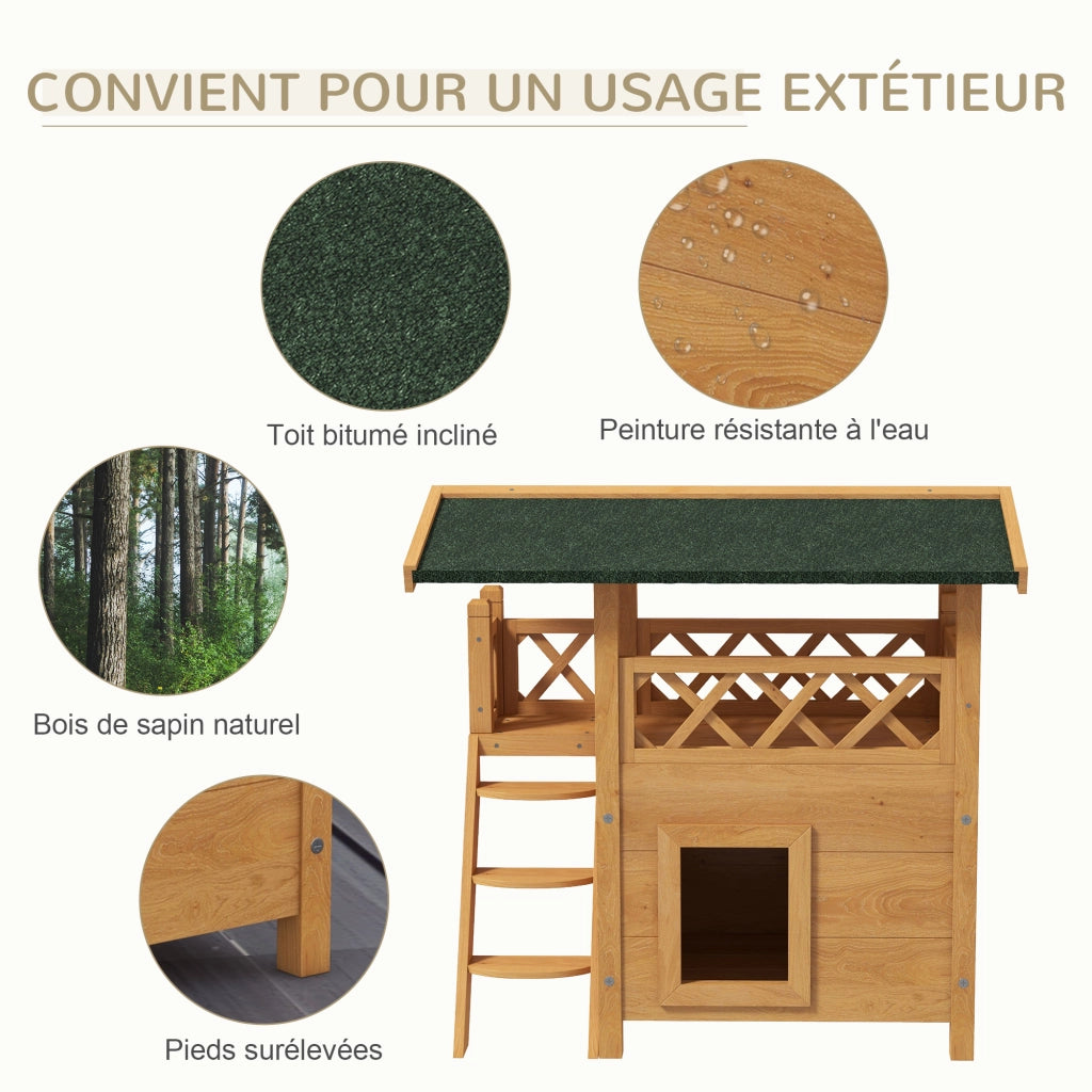 Casetta per Gatti con Terrazza ¨C Zephmum ¨C Legno Naturale e Verde 77x50x73 cm