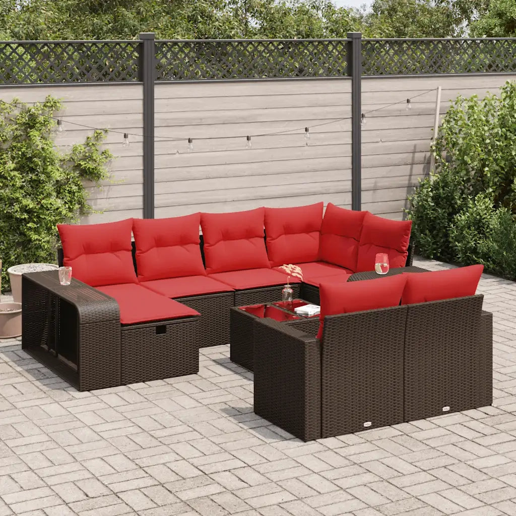 Set Divani da Giardino 11 pz con Cuscini Polyrattan Marrone 3326078