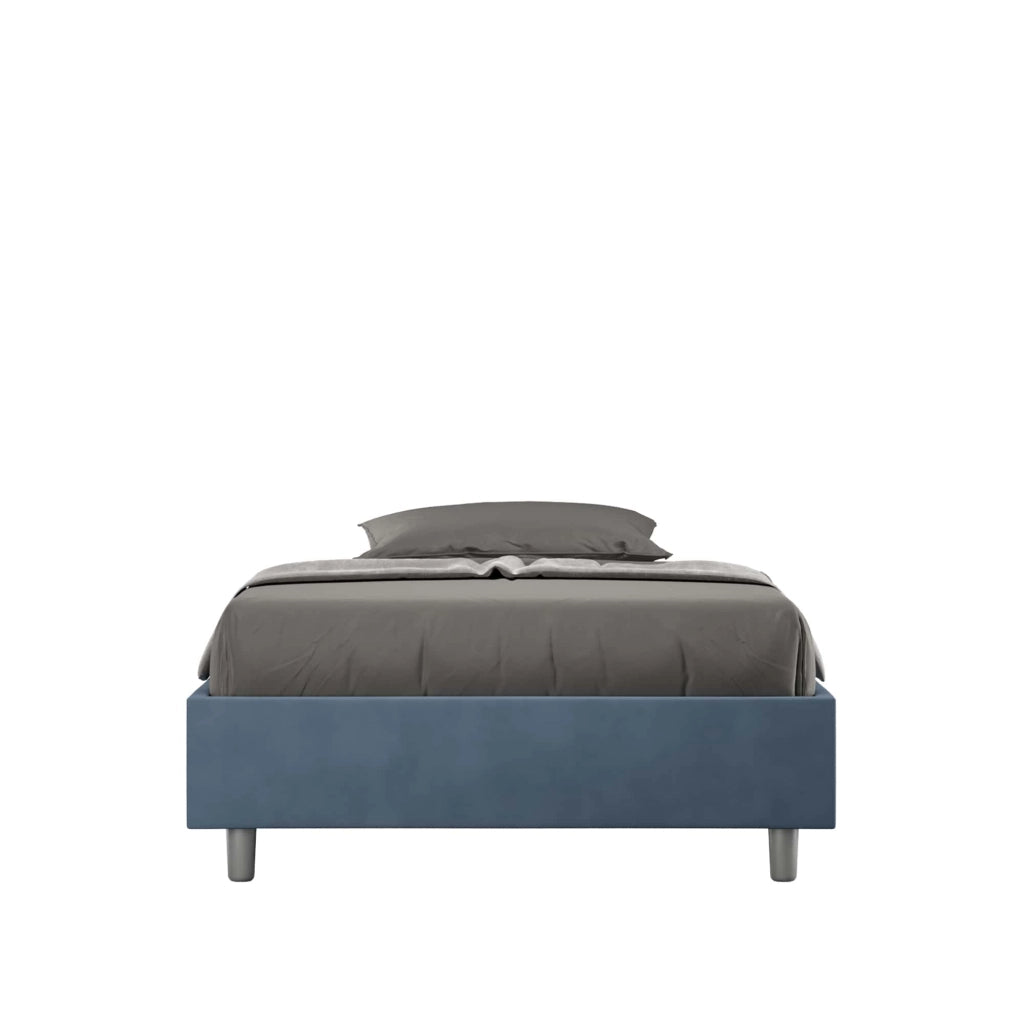 BS COM Letto una piazza e mezza con rete imbottito 120x210 microfibra blu