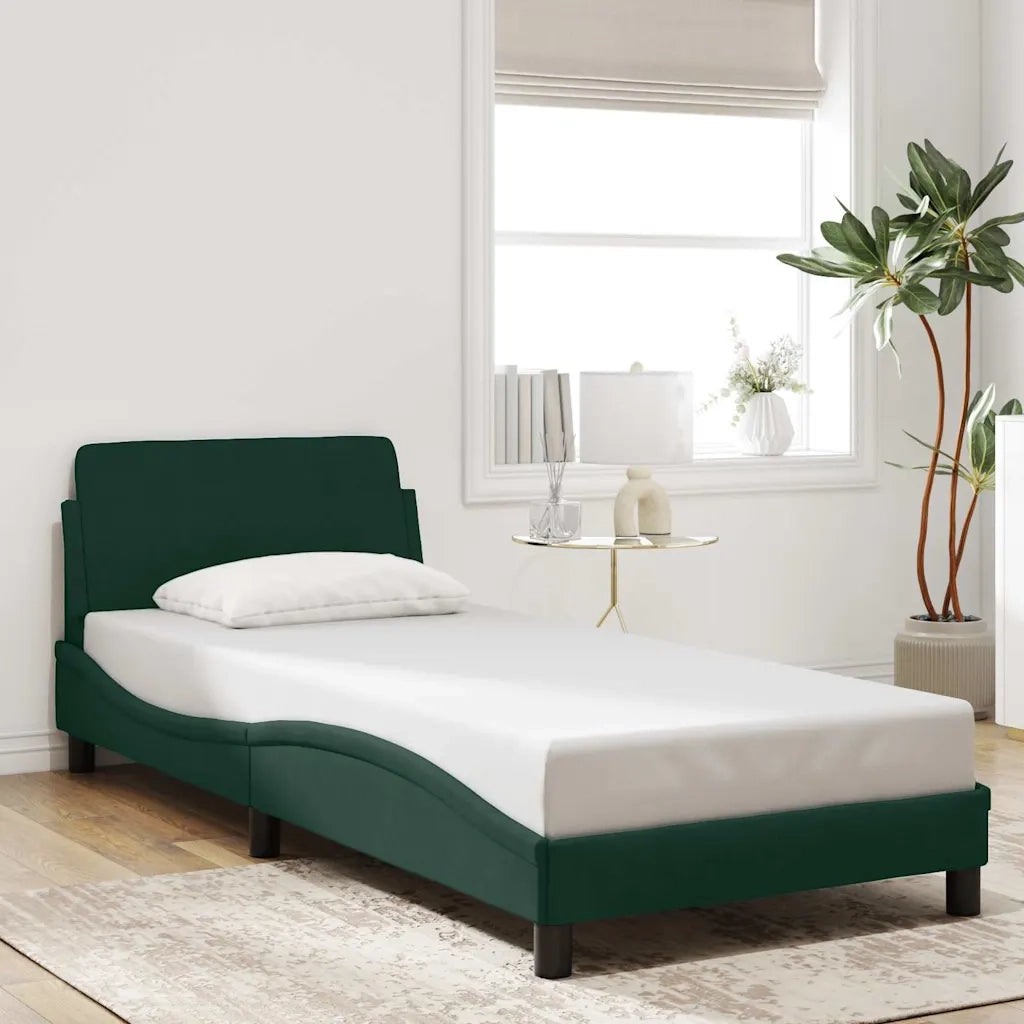 Letto singolo | Letto per adulti | Giroletto Dover Verde Scuro 90x190 cm in Velluto