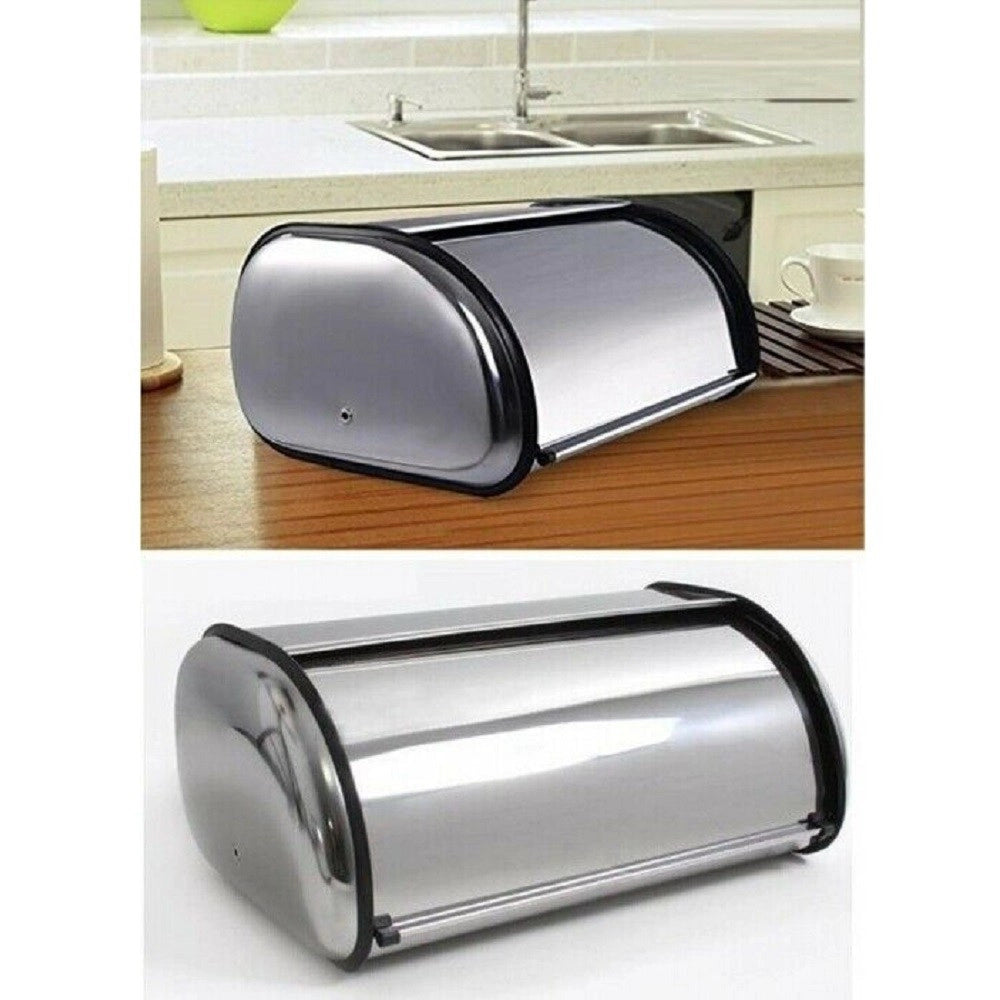Trade Shop - Portapane Pane Crock Design Moderno Grande Rotolo Top Contenitore Acciaio -