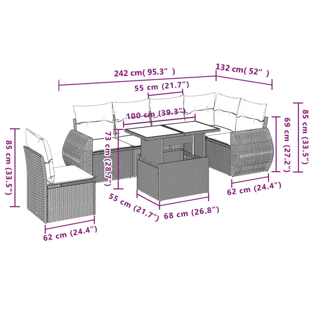 Set Divani da Giardino con Cuscini 7pz Nero Polyrattan 3268566