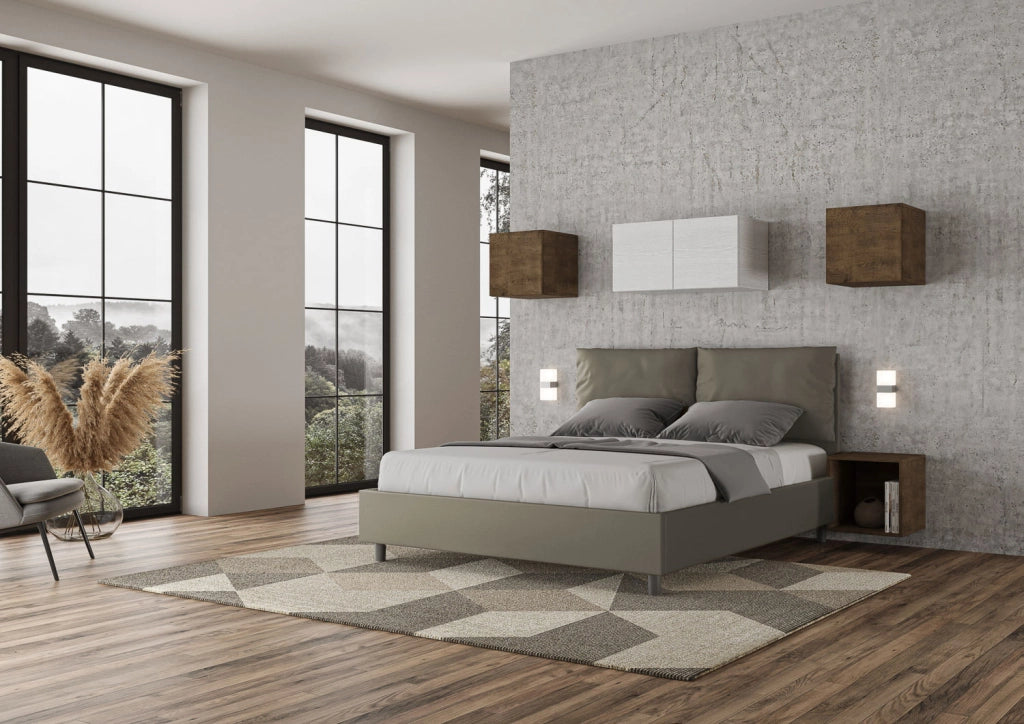 BS COM Letto matrimoniale senza rete imbottito 160x200 similpelle cappuccino