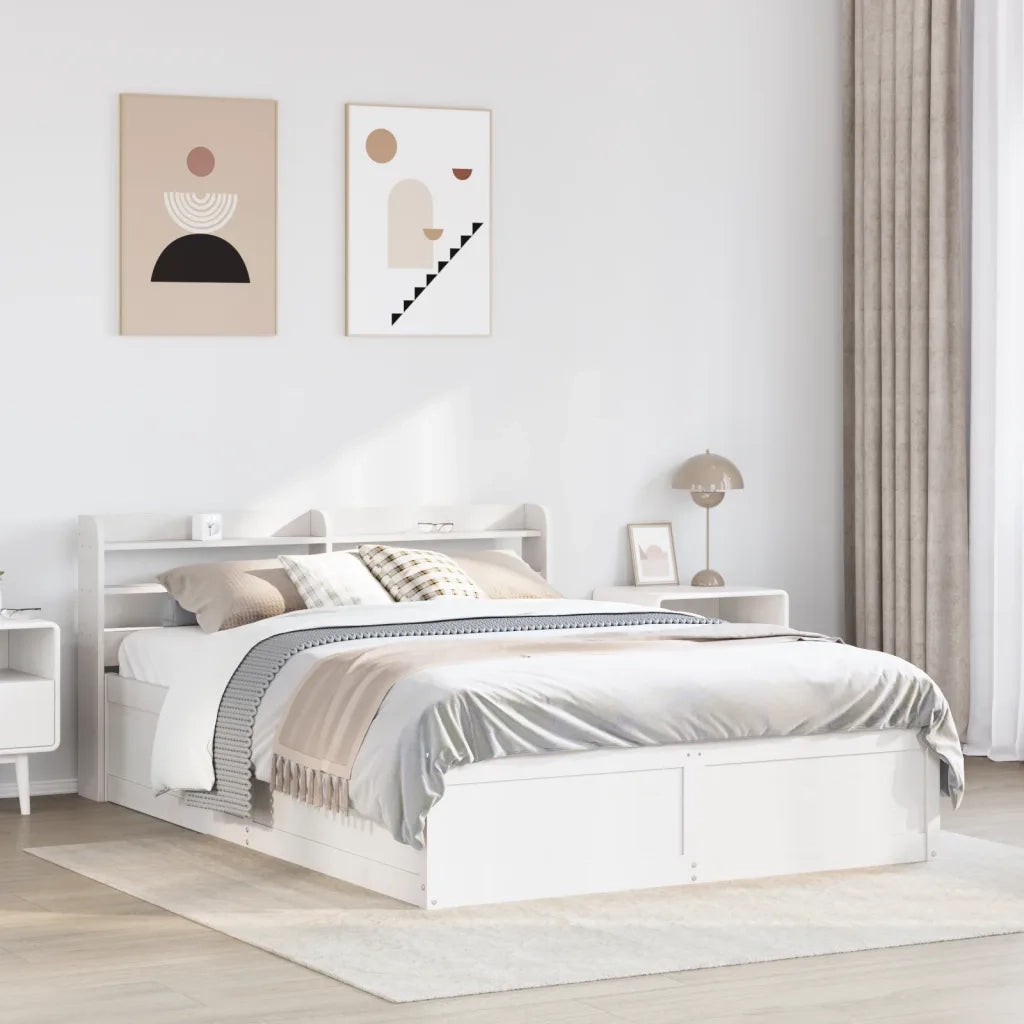 Giroletto con Testiera Bianco 135x190 cm Legno Massello di Pino