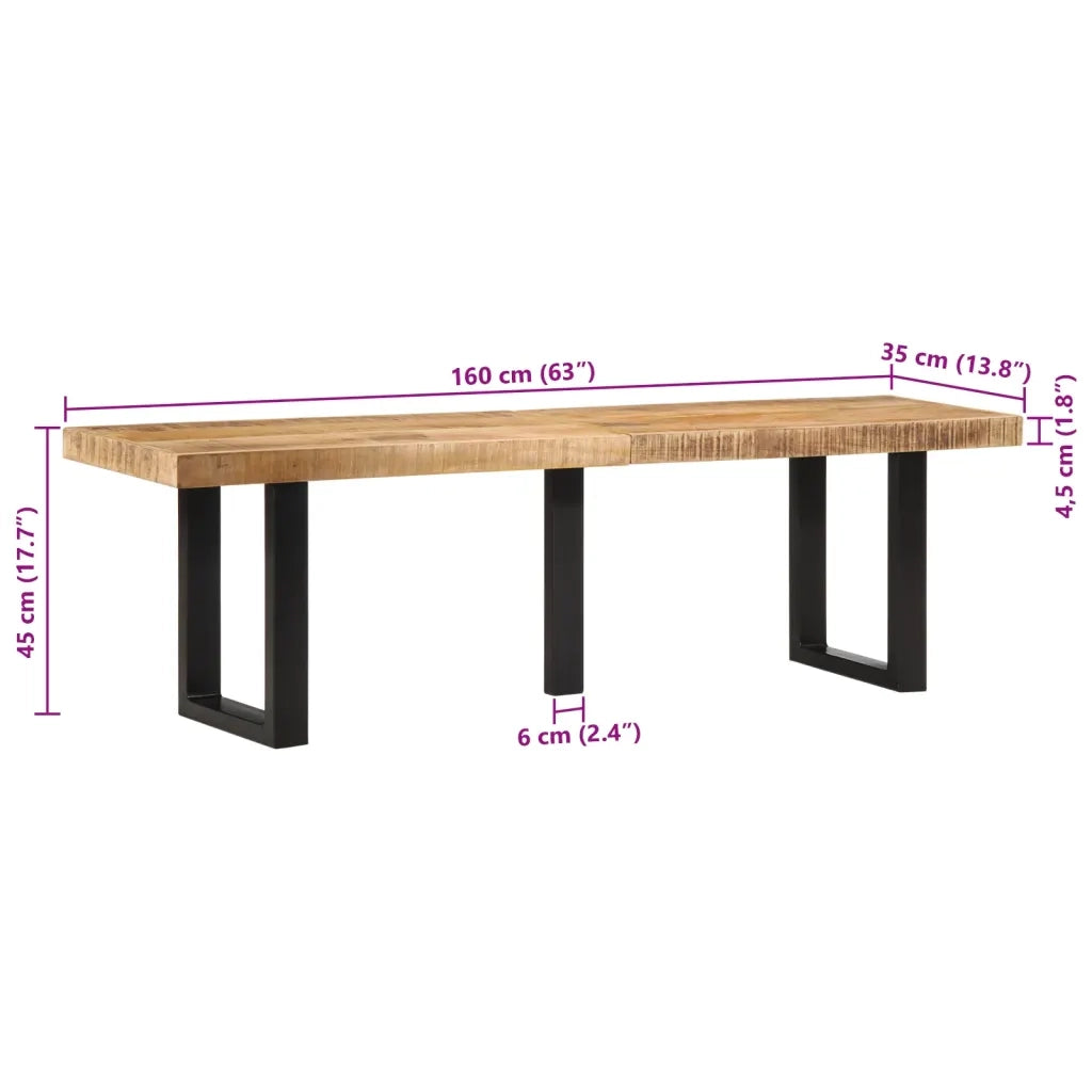 Panca-Sgabello 160 cm in Legno Massello di Mango Grezzo e Acciaio