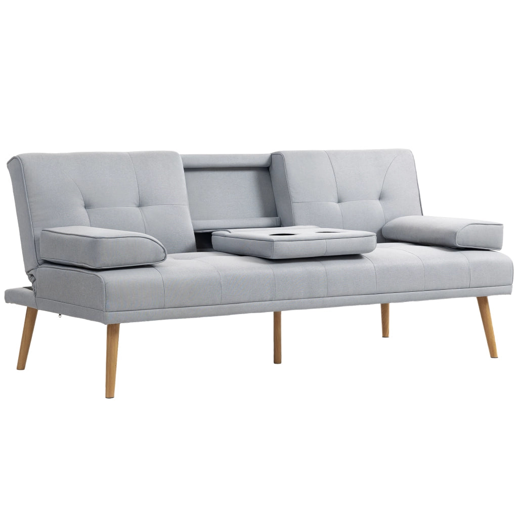 Divano letto 3 posti con tavolino ¨C zephmum ¨C in tessuto grigio chiaro 200x90