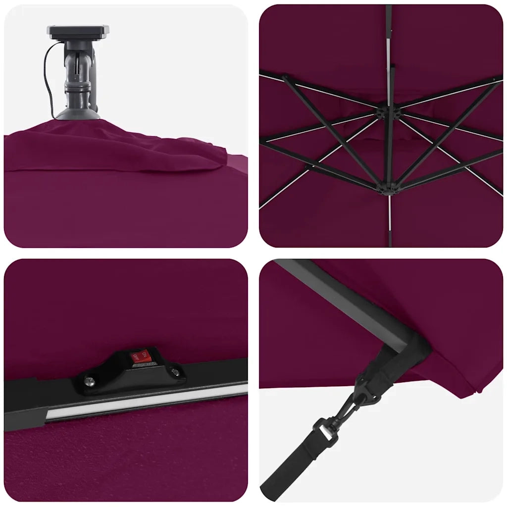 Ombrellone con strisce LED Rosso Bordeaux 249 x 249 x 250 cm 42003405