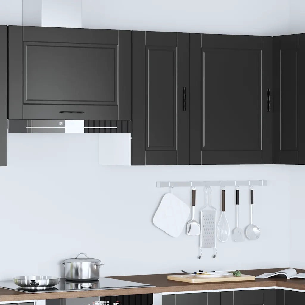 Pensile da Cucina-Mobile Cucina da Parete Porto Nero in Legno Multistrato 912735