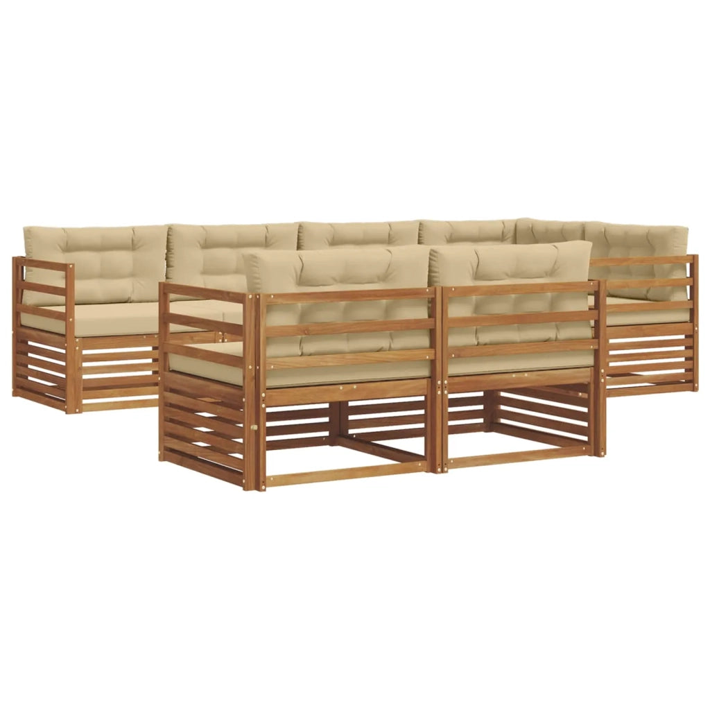 Set di divani da esterno con cuscino 7 pcs Naturale e Beige 3373603