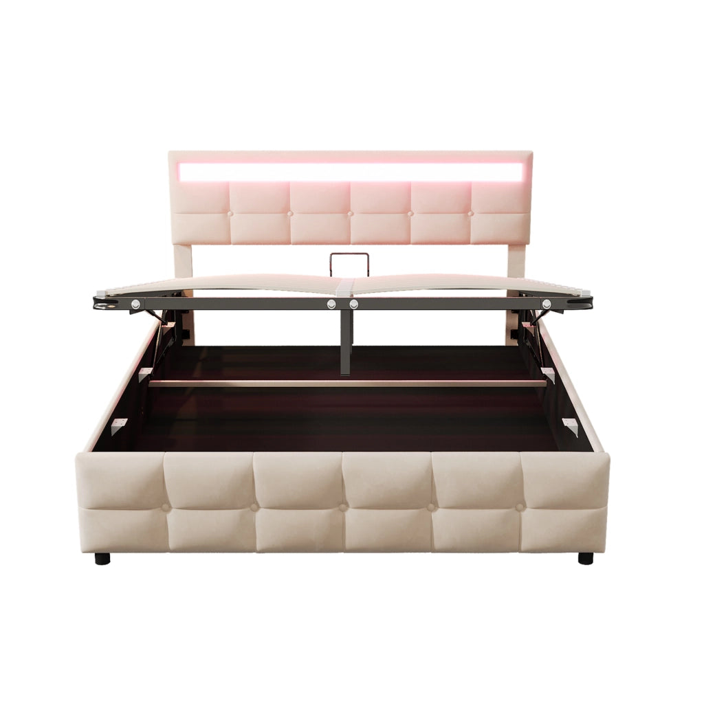 Letto imbottito 180x200 cm con LED e vano contenitore idraulico