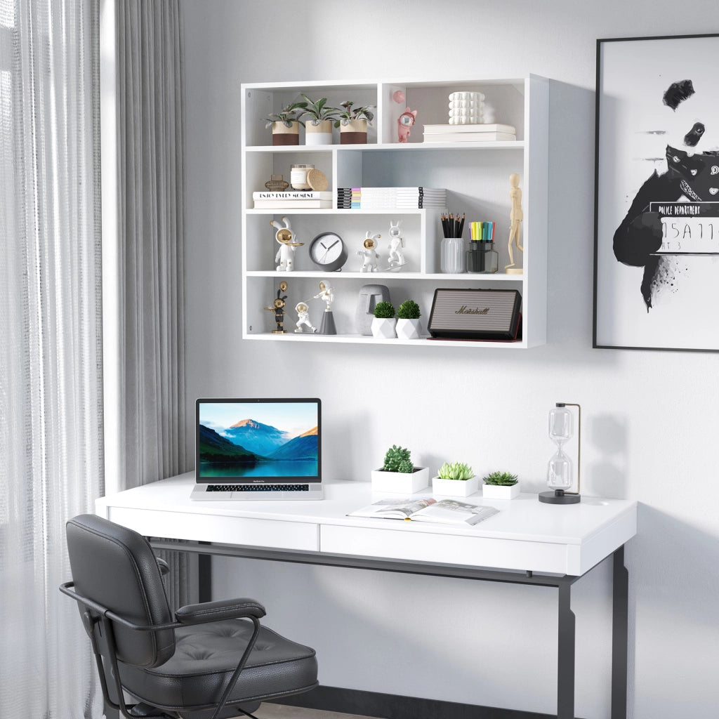 Libreria a Parete Scaffale Sospeso 7 Scomparti Aperti Stile Moderno ¨C Xylo ¨C Bianco 94x19,5x80 cm