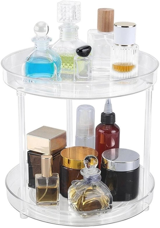 Organizzatore per cosmetici 360° rotativo - Scatola per la cura della pelle - Acquario trasparente - 2 piani - Ripiano multifunzionale per cosmetici - Organizzatore per cosmetici