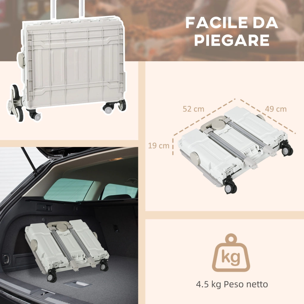 Carrello per Spesa Pieghevole con RuoteSaliscale in Alluminio Bianco