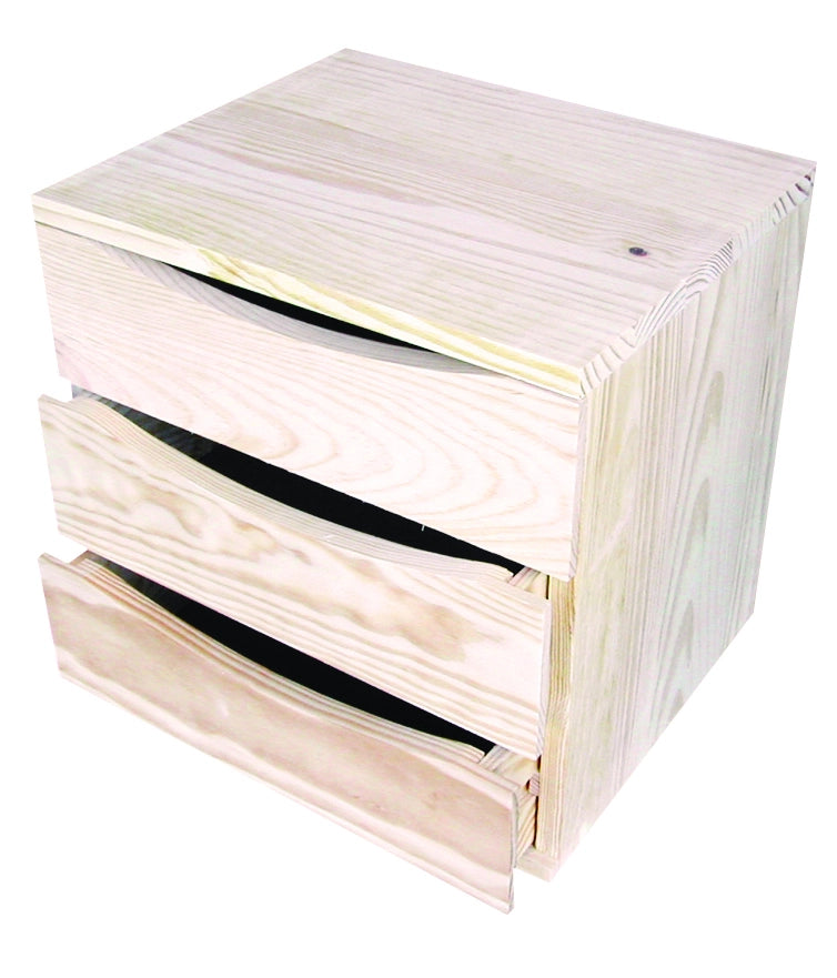 Cassettiera da Tavolo 3 cassetti 36x30x36 cm in Legno di Pino Massiccio Grezzo