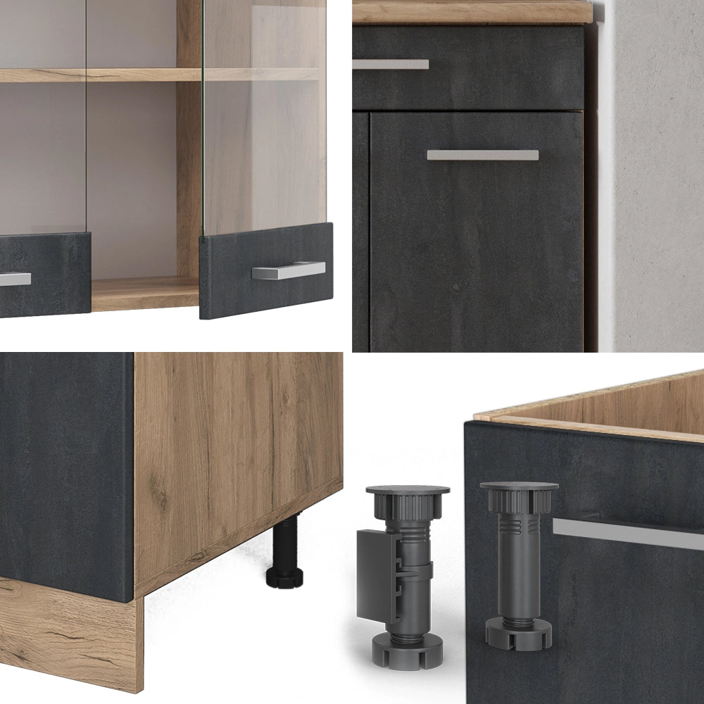 Vicco Cucina monoblocco Calcestruzzo nero/quercia dorata 140 cm PL Marmo