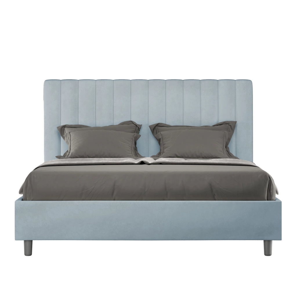 BS COM Letto una piazza e mezza con rete imbottito 130x200 microfibra azzurro