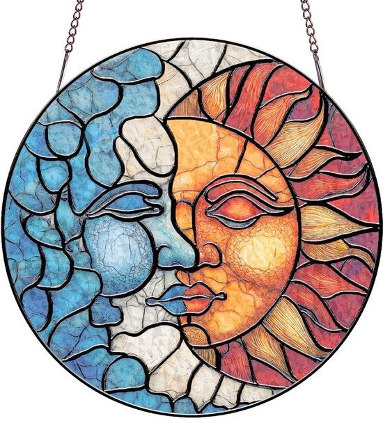 Decorazione per finestra Acryl Zon Maan Gezicht Suncatcher 20x20cm