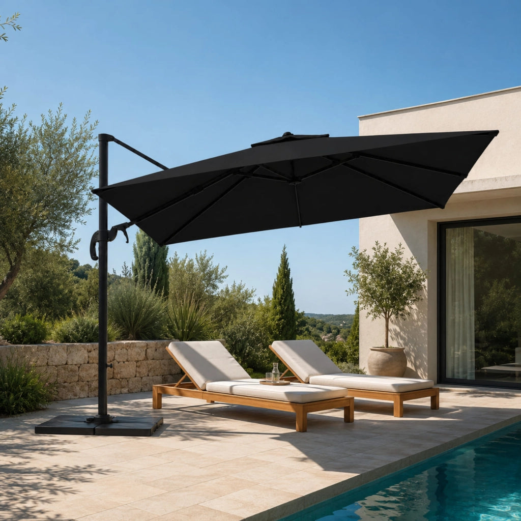 Ombrellone 3X4 M Con Braccio Retrattile E Rotabile A  360° Per Piscina Gazebo Terrazze Bar Hotel In Acciaio Inossidabile Telo 180 G M2 Resistente Ai Raggi UV Impermeabile Nero