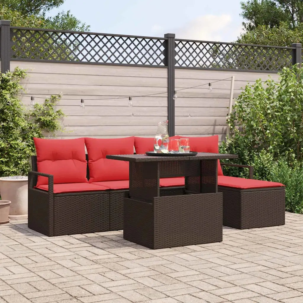 Set Divano da Giardino 6 pcs Marrone e Rosso polyrattan 3348810