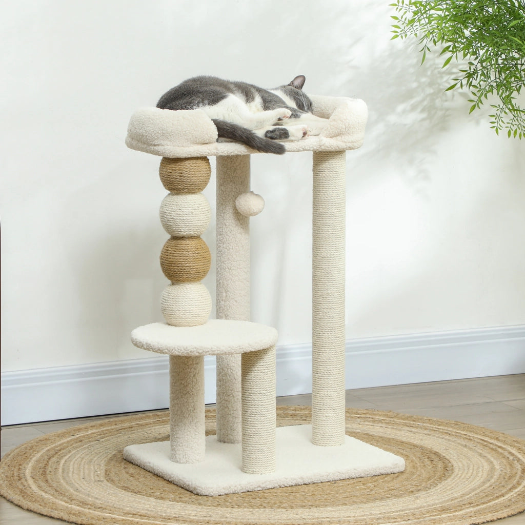 Torre per Gatti con Lettino e Piattaforma ¨C Minimal ¨C Legno, Beige, 48.5x40x76 cm