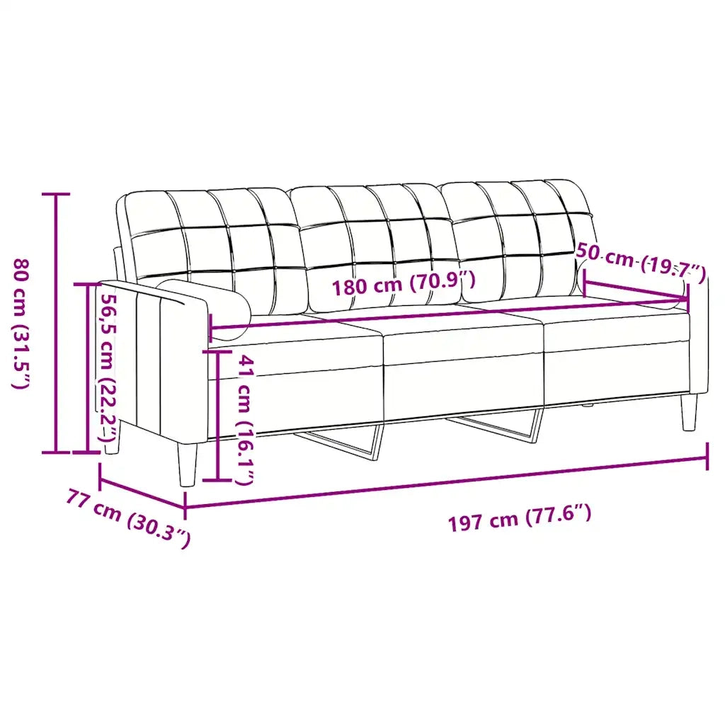 Divano a 3 Posti con Cuscini Blu 180 cm in Velluto 3278238