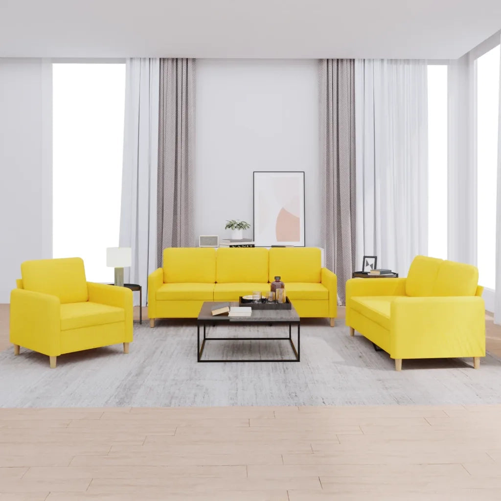 Set di Divani 3 pz con Cuscini Giallo Chiaro in Tessuto 3202059