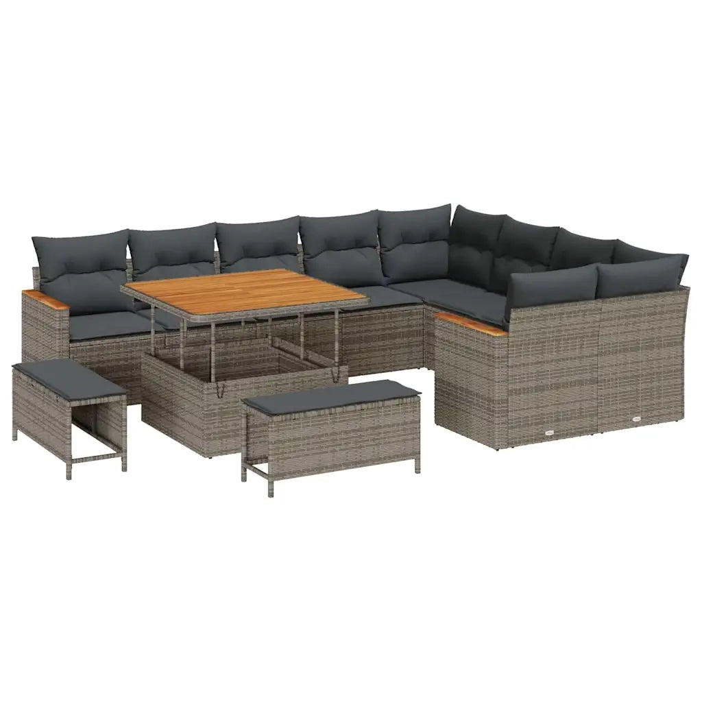 Set Divano da Giardino 12 pcs Grigio Rattan in Polipropilene