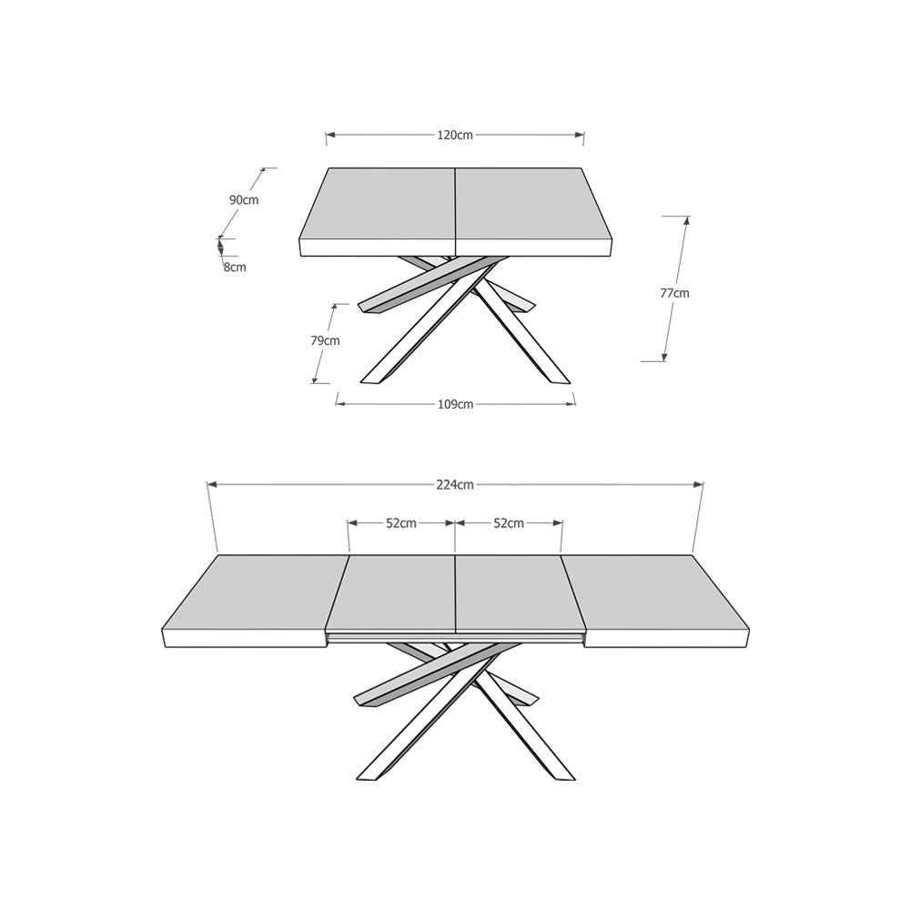 Tavolo Allungabile 120-224x90x77 cm Volantis Bianco Frassino Telaio 4A