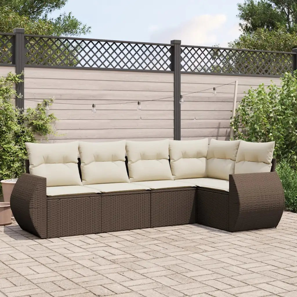 Set Divano da Giardino 5 pz con Cuscini Marrone in Polyrattan 3221332
