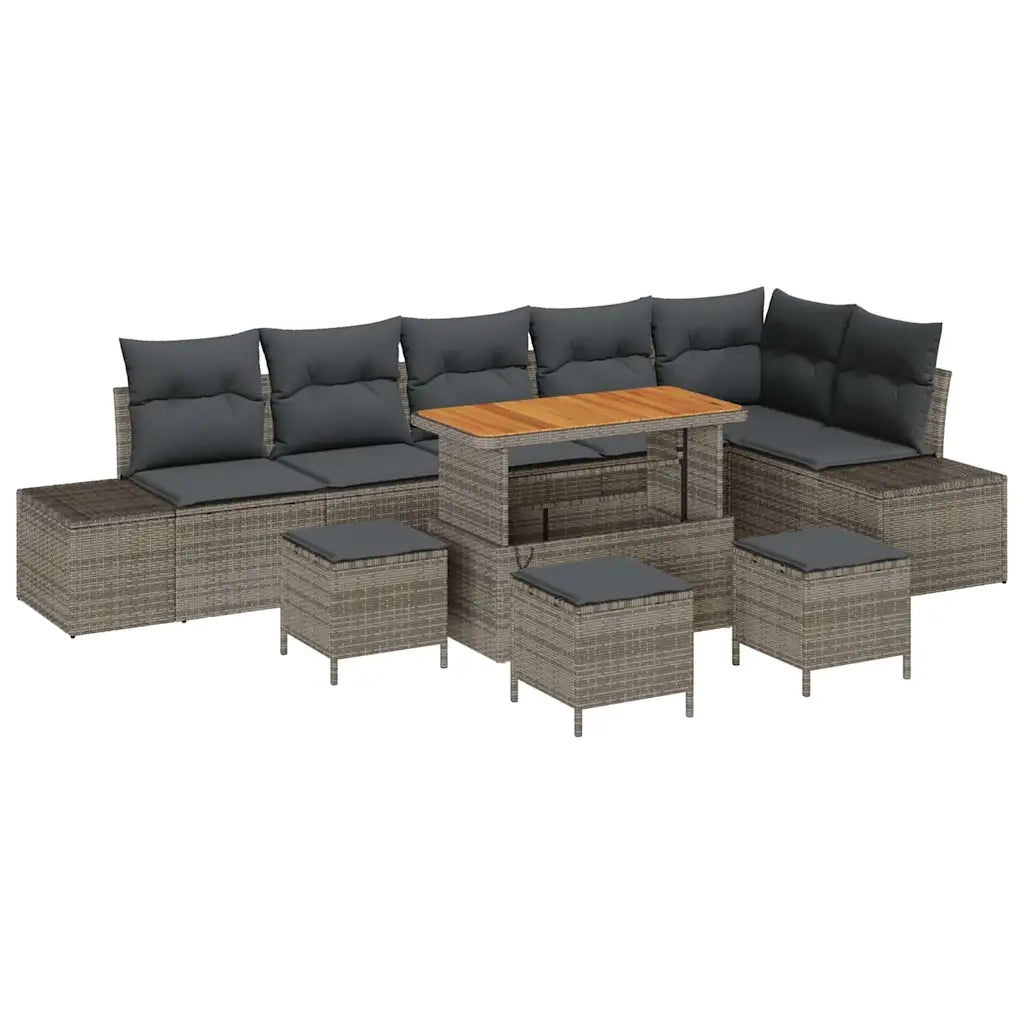 Set Divano da Giardino con cuscino 10 pcs Grigio Poly Rattan