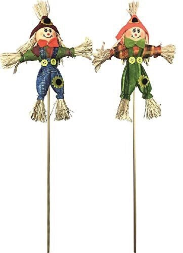 Vigor 9754742 Junior Spaventapasseri Set 2 Pezzi in Paglia e Tessuto Bastone Bambu' 40 cm