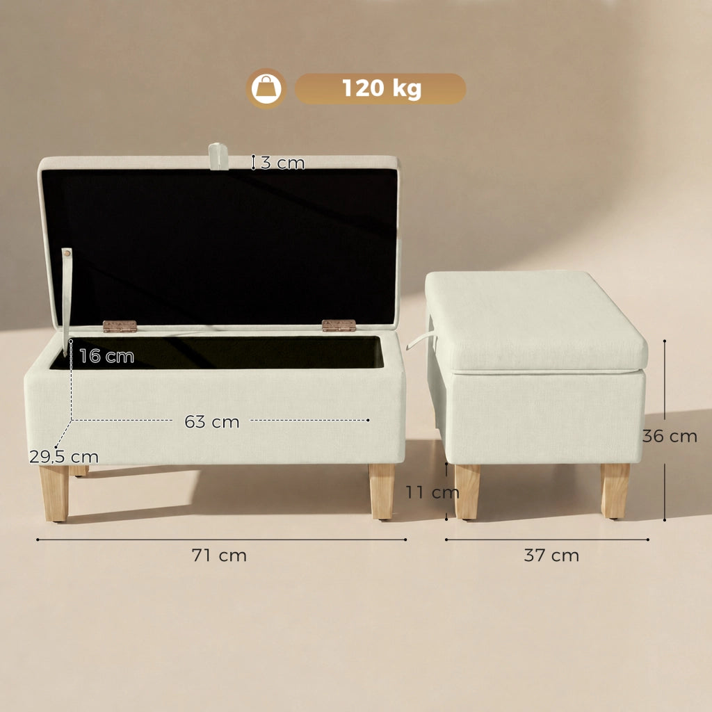 Pouf imbottito in tessuto con gambe in legno ¨C Minimal ¨C 71x37x36 cm beige