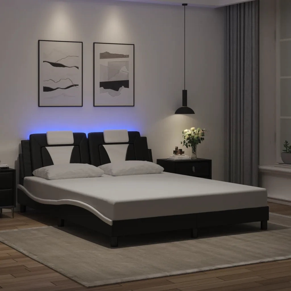 Giroletto Viana con LED senza Materasso Nero e Bianco 160x200 cm 3214034