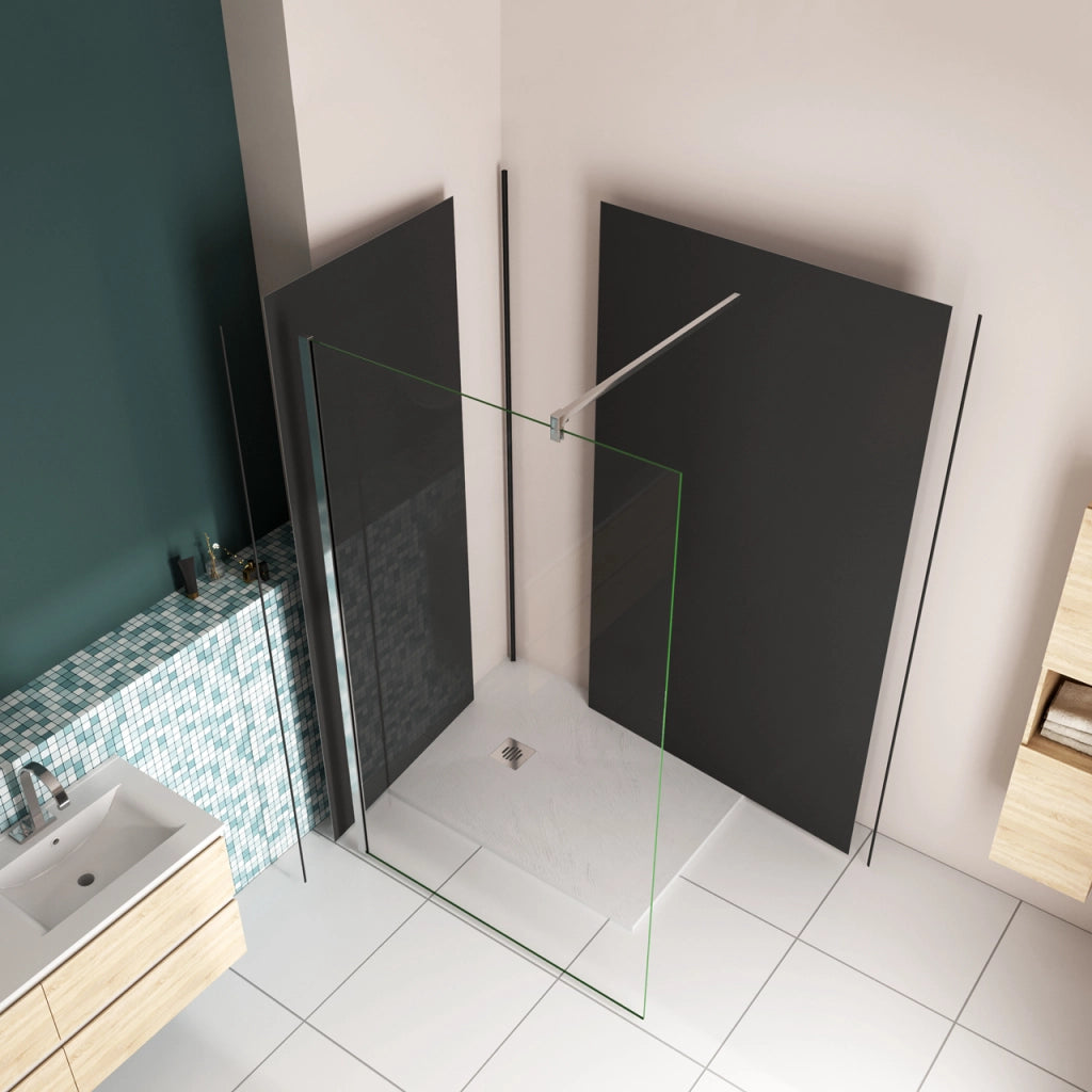 H.210 cm Pannello Doccia ad Angolo 80x120 cm Realizzato in Alluminio da 3 mm con Profili Finitura Nero Opaco per Rivestimento Parete Bagno