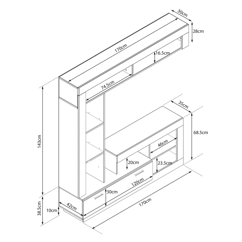 Parete Attrezzata per Soggiorno in Legno Composito cm 185x40x90 - GABE
