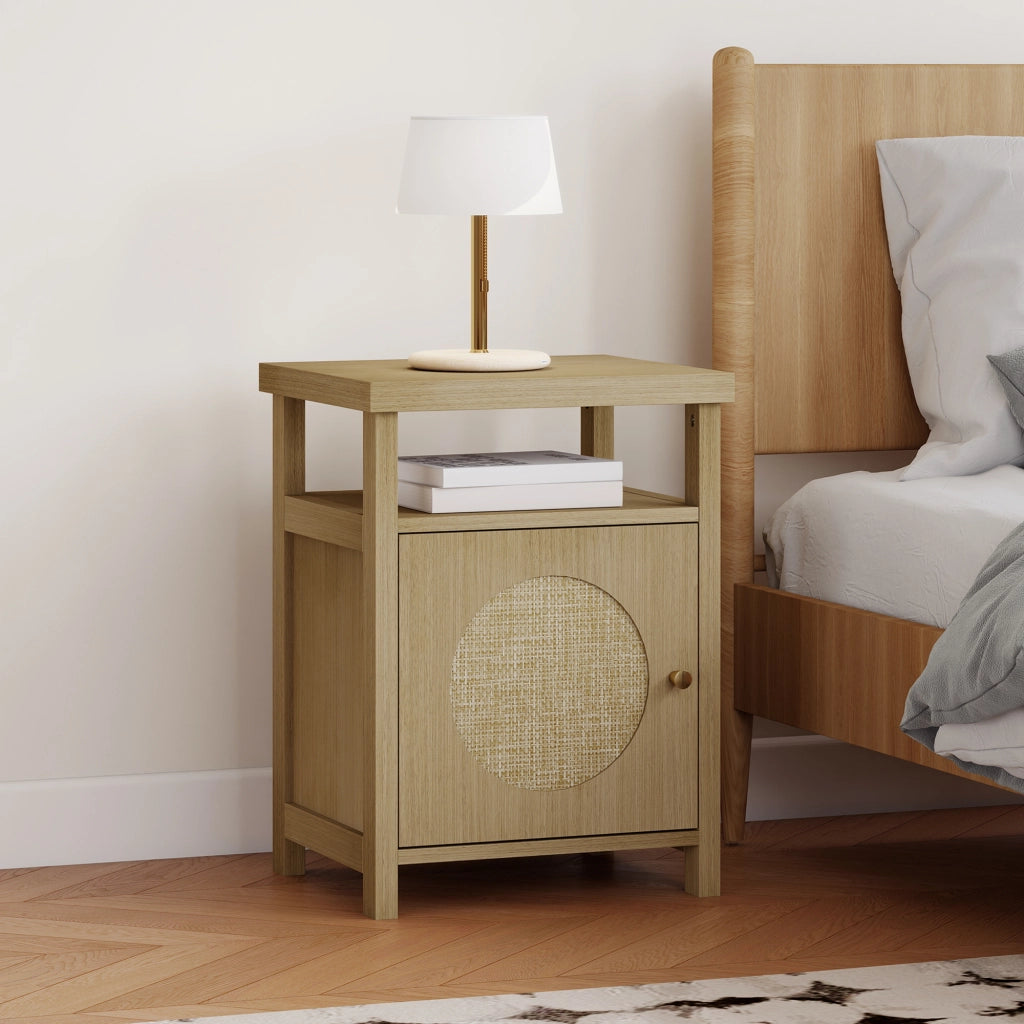 Comodino con Anta in Rattan ¨C Xylo ¨C Legno Naturale 40x35x55 cm