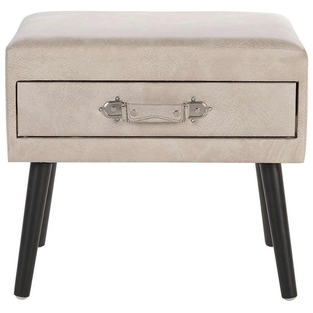 Tavolino con contenitore in ecopelle beige gambe nere 46 x 50 x 35 cm Valigia