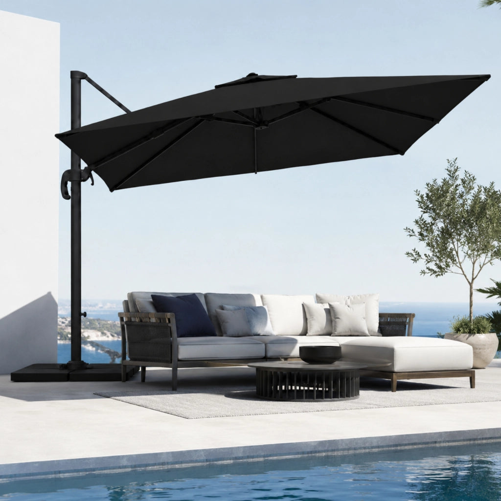 Ombrellone 3X4 M Con Braccio Retrattile E Rotabile A  360° Per Piscina Gazebo Terrazze Bar Hotel In Acciaio Inossidabile Telo 180 G M2 Resistente Ai Raggi UV Impermeabile Nero