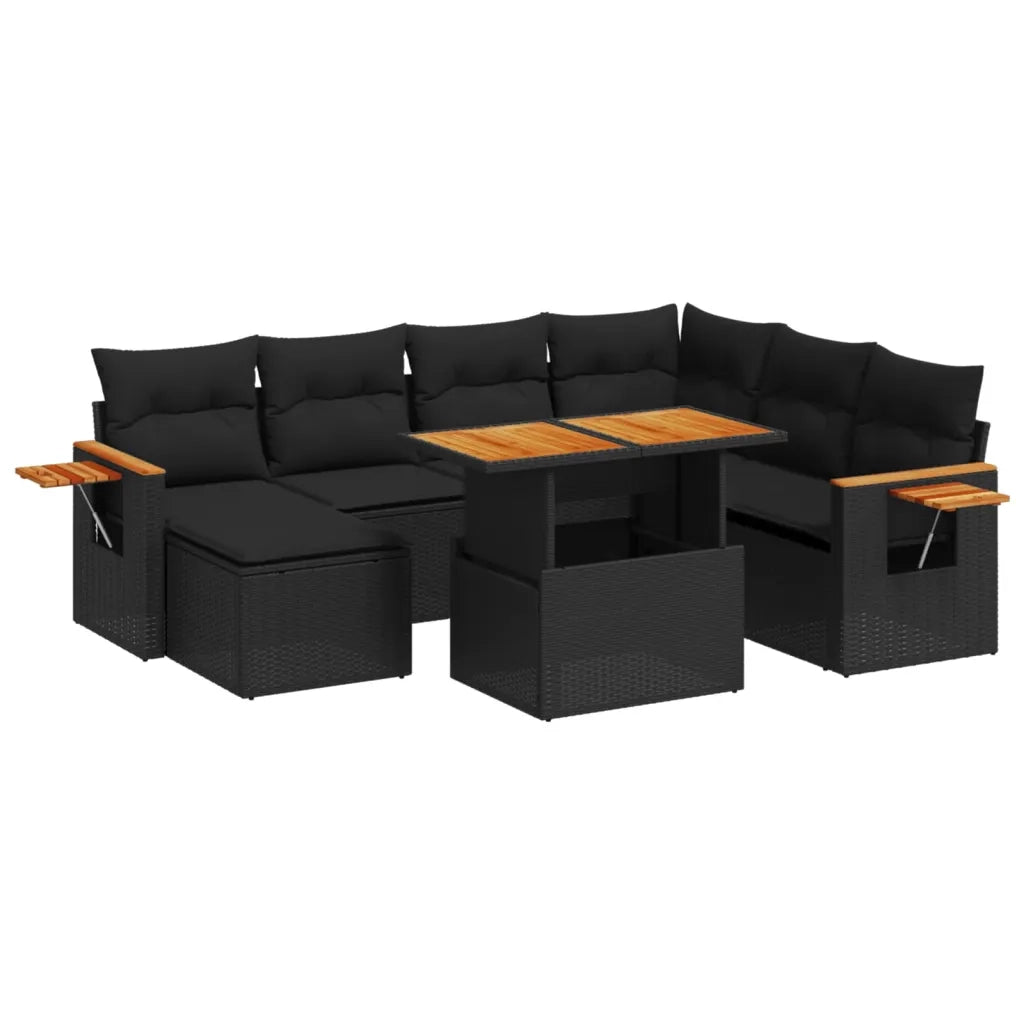 Set Divani da Giardino con Cuscini 8 pz Nero in Polyrattan 3273631