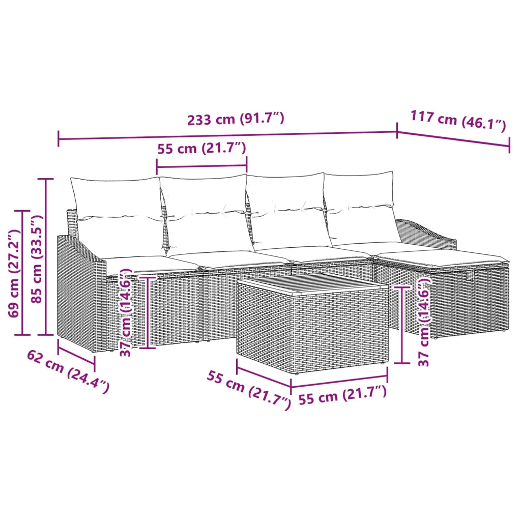 Set Divano da Giardino con cuscino 6 pcs Nero polyrattan 3359564