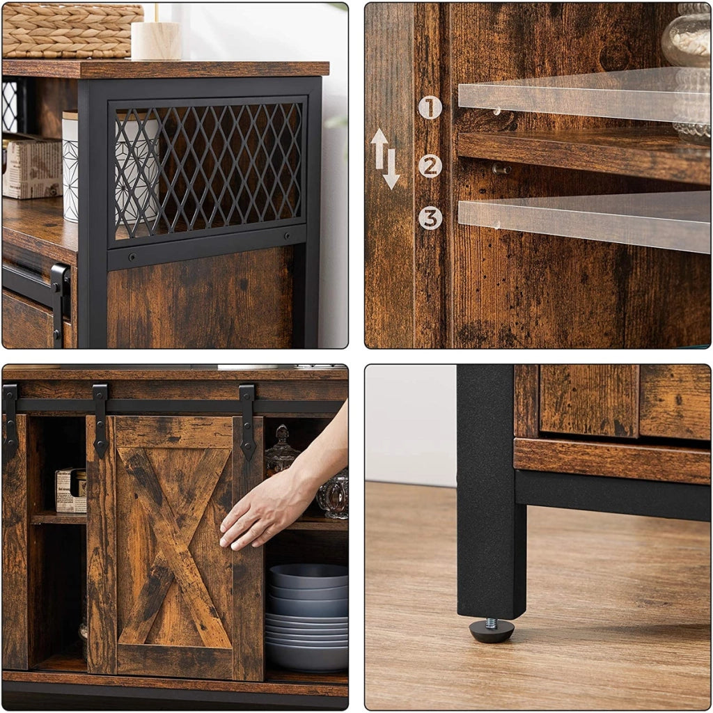 Credenza Industriale Rustica con Ante Scorrevoli in Legno e Metallo