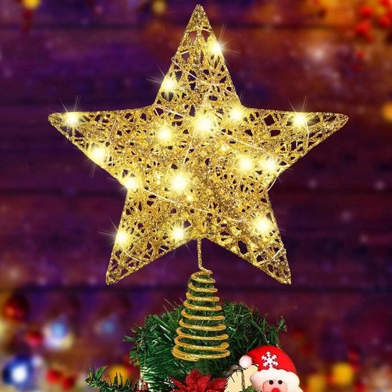 Decorazione di Natale LED in Stile Classico con Motivo di Stella d'Oro - 22,7 x 17,5 cm
