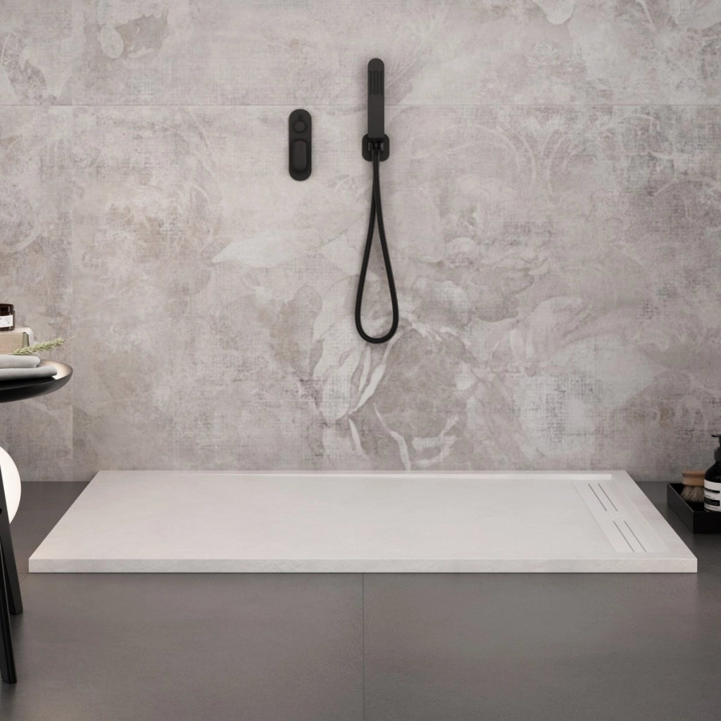 Piatto doccia in marmo resina bianco pietra cemento grid, misura 80x150