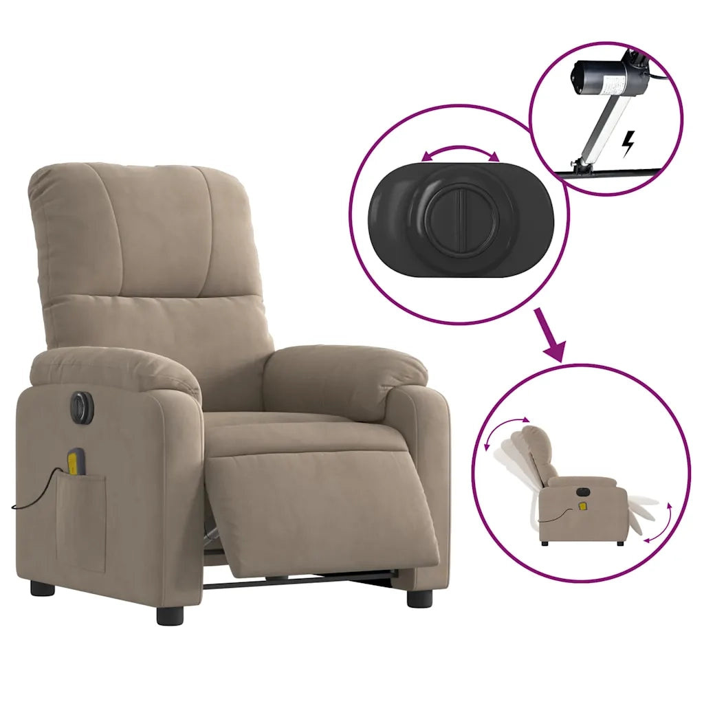 Poltrona Reclinabile Massaggiante | Sedia Relax Elettrica Tortora Microfibra