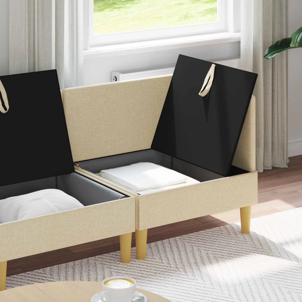 Set di mobili per il soggiorno con cuscino 3 pcs Crema Tessuto 3413708