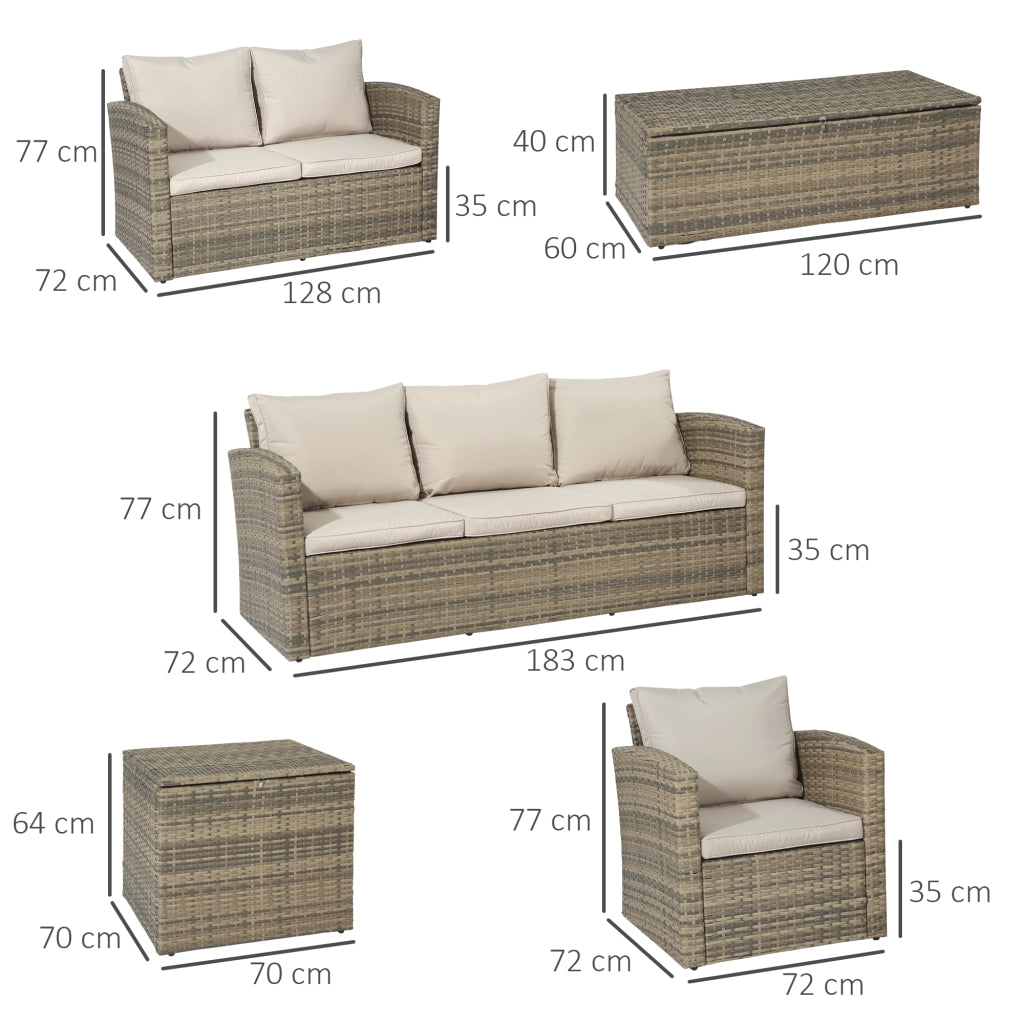 Set da Giardino 6 Pezzi in Polyrattan con Divani, Tavolino e Cuscini ¨C Minimal ¨C Beige